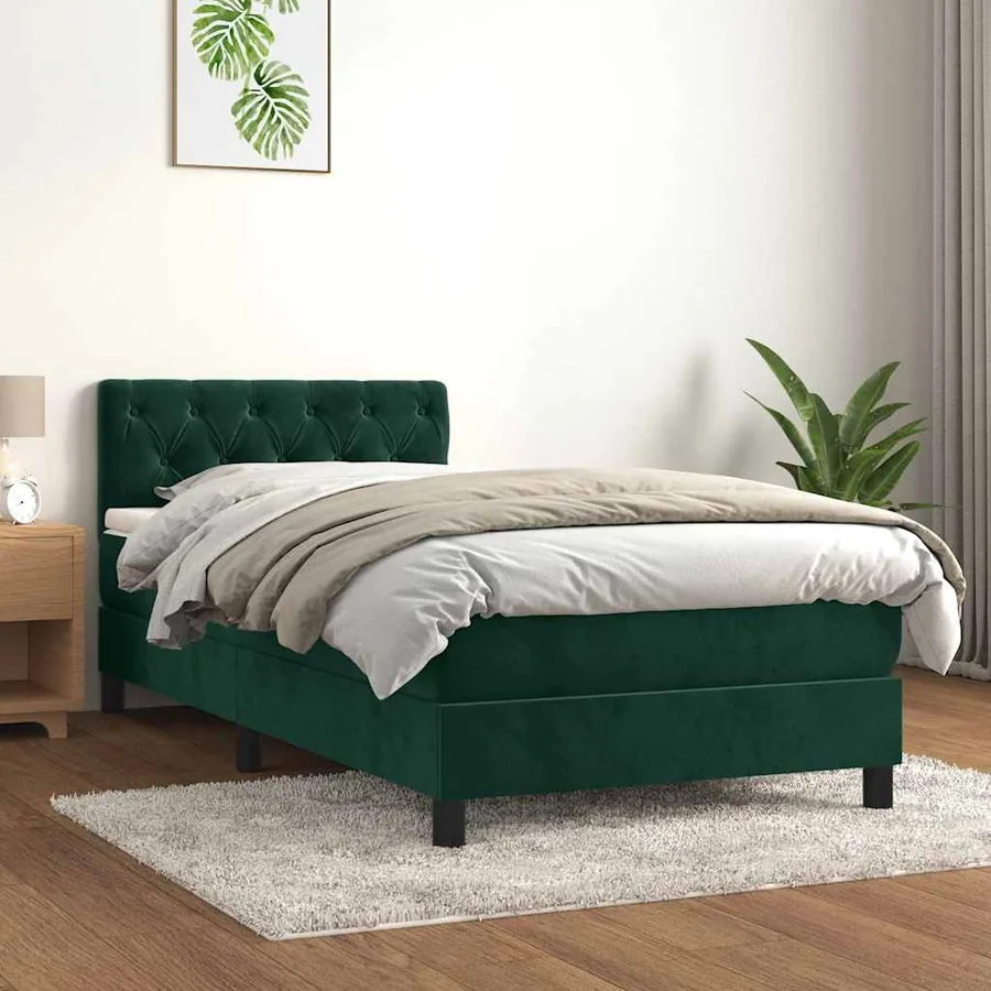 Sommier à lattes de lit avec matelas Vert foncé 90x200 cm