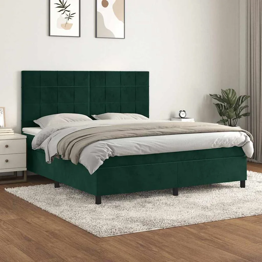 Sommier à lattes de lit et matelas Vert foncé 180x200cm Velours