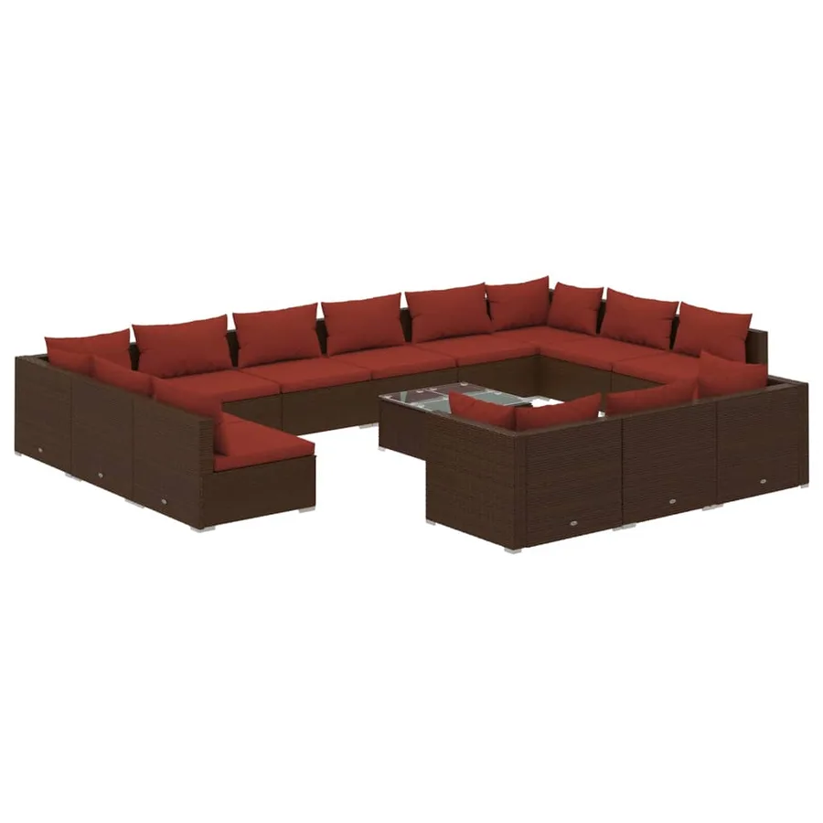 Salon de jardin 14 pcs avec coussins Marron Résine tressée - 2