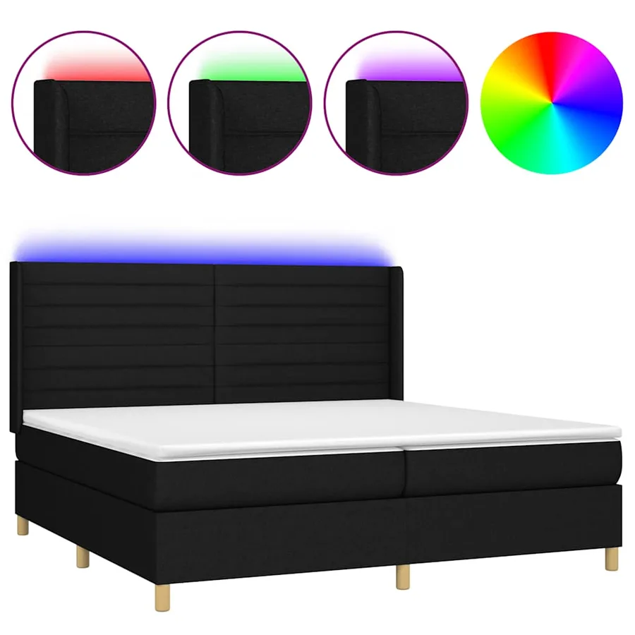 Sommier à lattes de lit et matelas et LED Noir 200x200 cm Tissu - 2