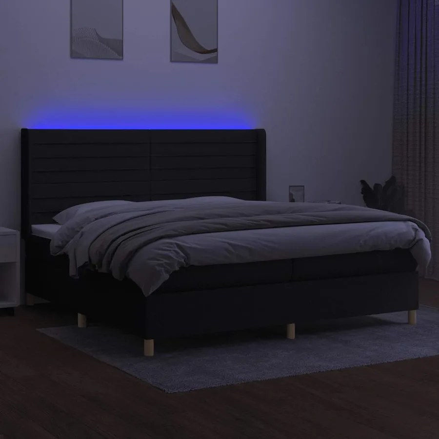 Sommier à lattes de lit et matelas et LED Noir 200x200 cm Tissu - 3