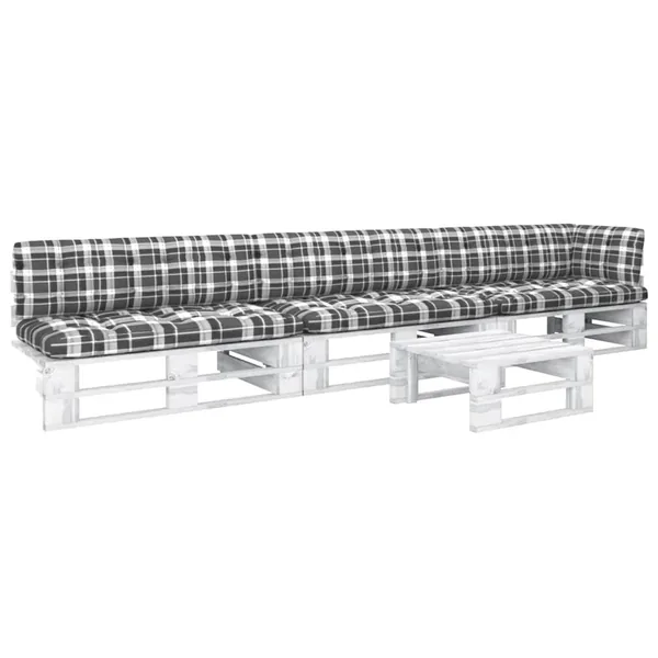 Salon de jardin palette 4 pcs et coussins Pin imprégné de blanc