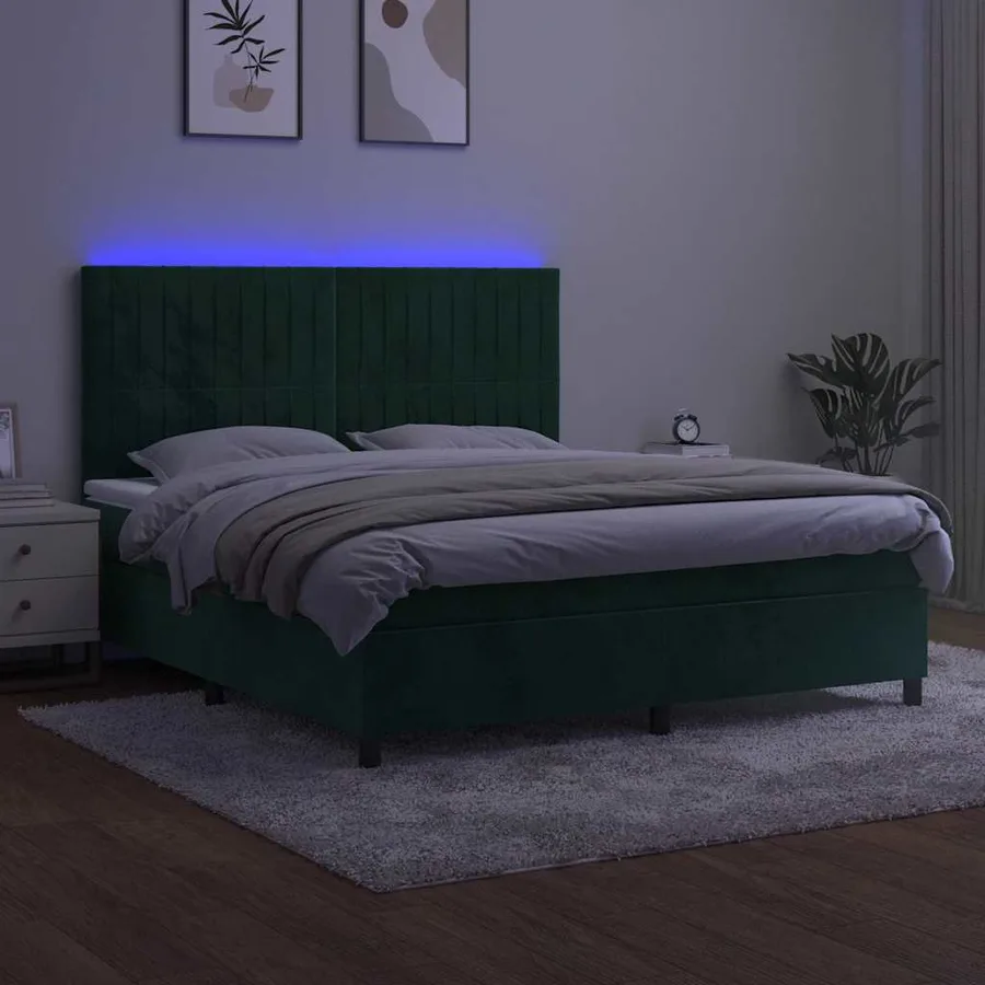 Sommier à lattes de lit matelas et LED Vert foncé 160x200 cm - 4