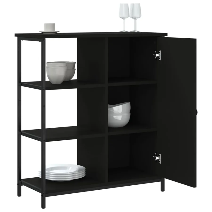 Buffet noir 70x30x80 cm bois d'ingénierie - 4
