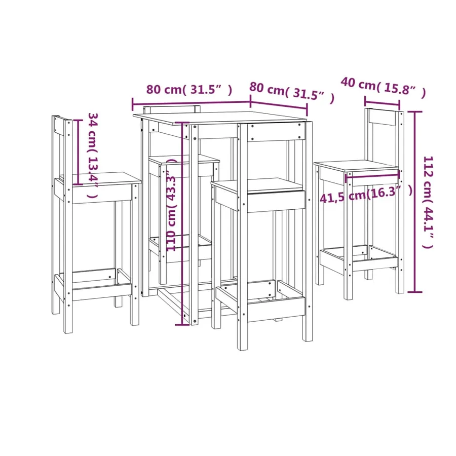 Ensemble de bar 5 pcs Bois de pin massif - 9