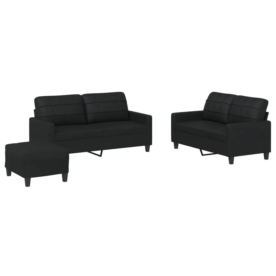 Ensemble de canapés 3 pcs avec coussins Noir Similicuir - 2