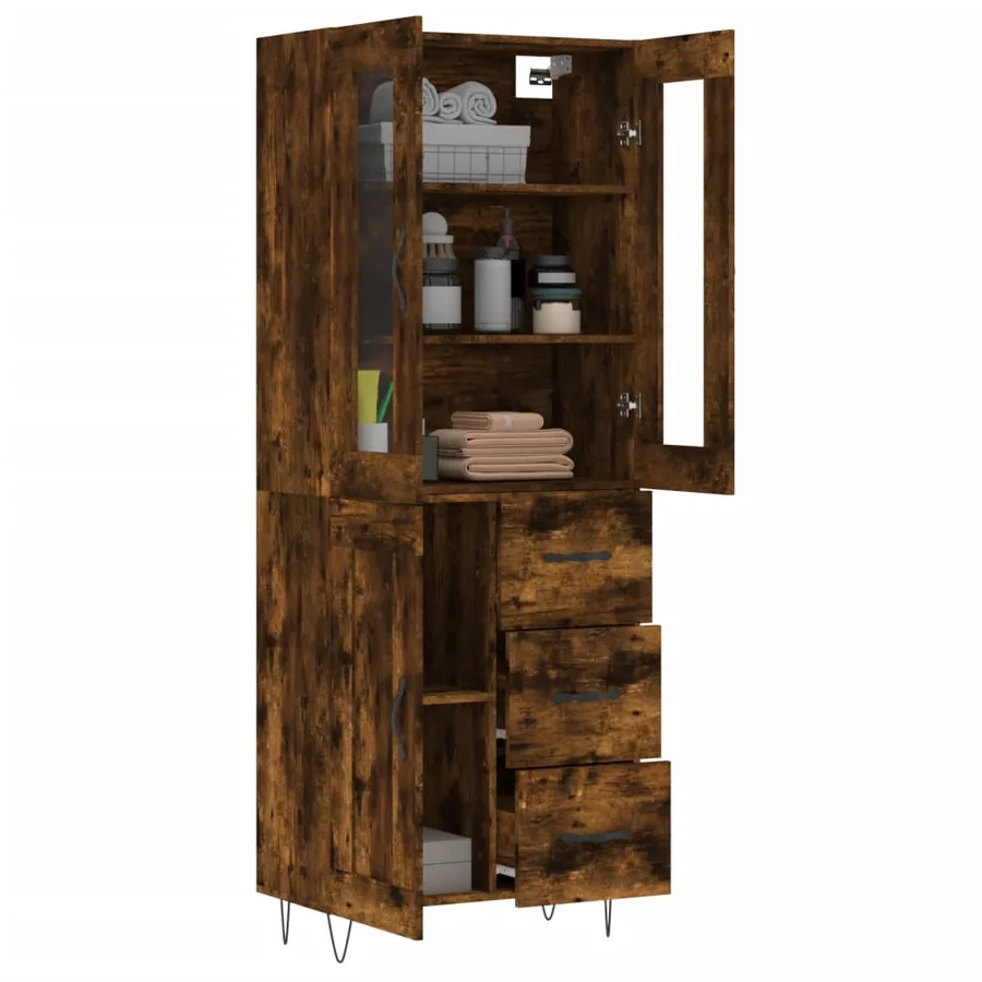 Buffet haut Chêne fumé 69,5x34x180 cm Bois d'ingénierie - 3