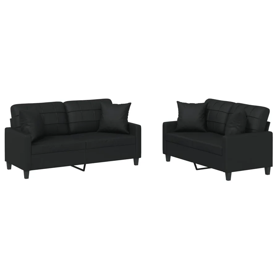 Ensemble de canapés 2 pcs avec coussins noir similicuir - 2