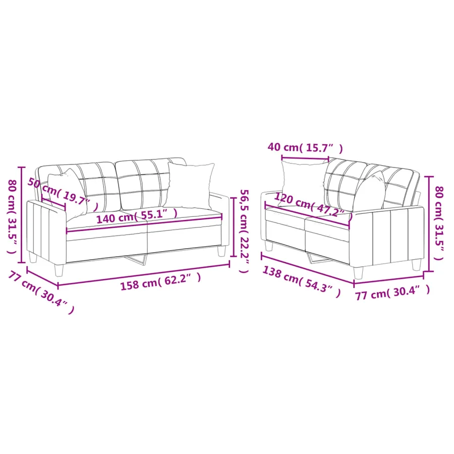 Ensemble de canapés 2 pcs avec coussins noir similicuir - 9