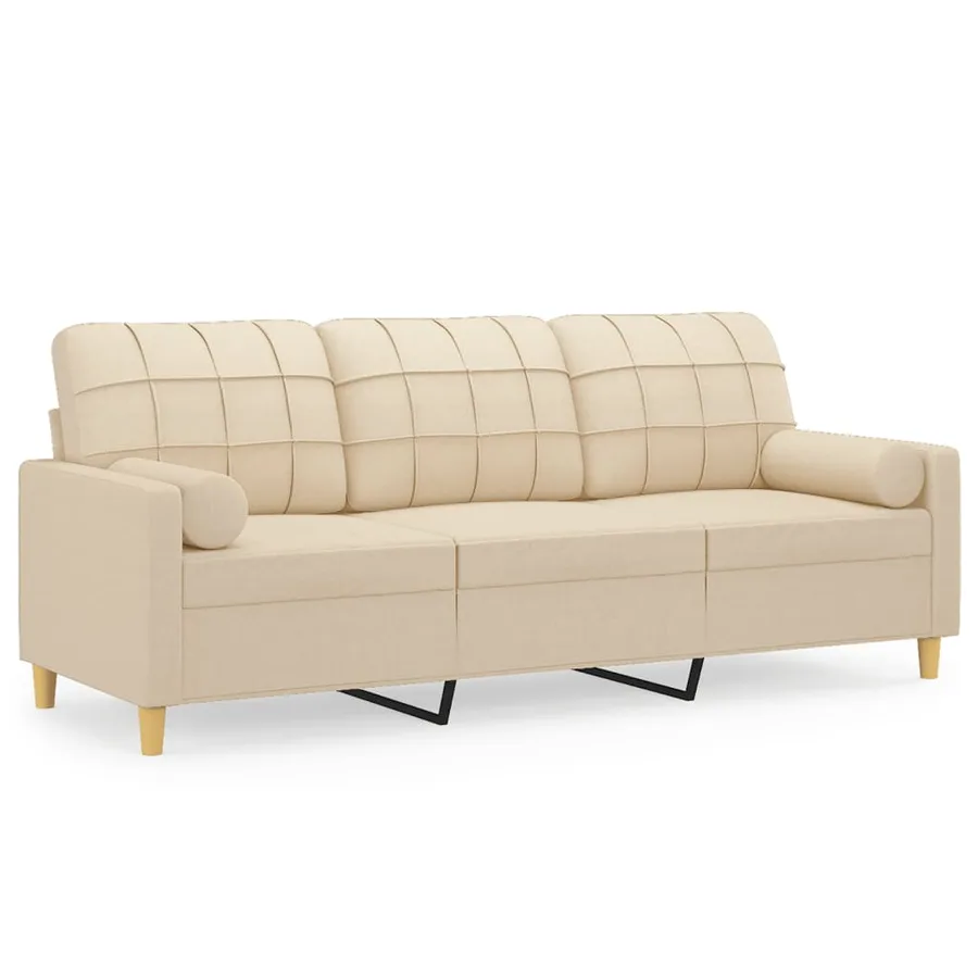 Canapé 3 places avec oreillers décoratifs crème 180 cm tissu - 2