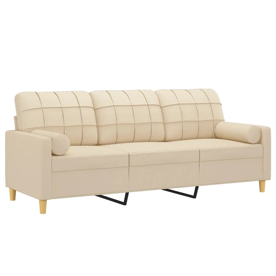 Canapé 3 places avec oreillers décoratifs crème 180 cm tissu - 3