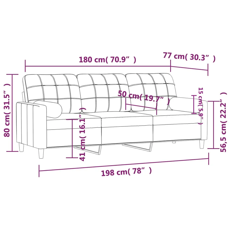 Canapé 3 places avec oreillers gris clair 180 cm tissu - 8
