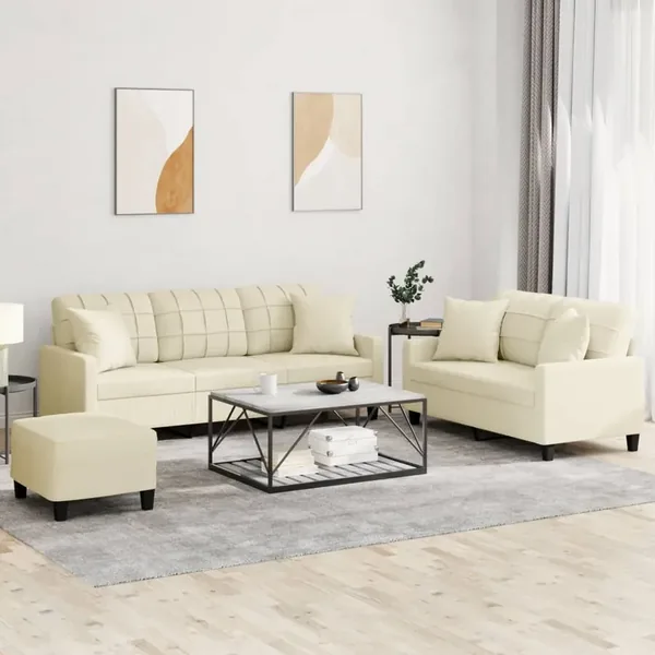 Ensemble de canapés 3 pcs avec coussins crème similicuir
