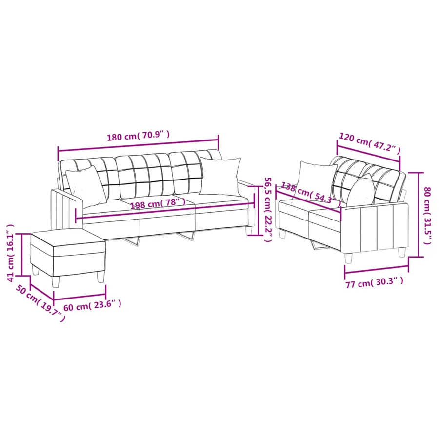 Ensemble de canapés 3 pcs avec coussins crème similicuir - 11