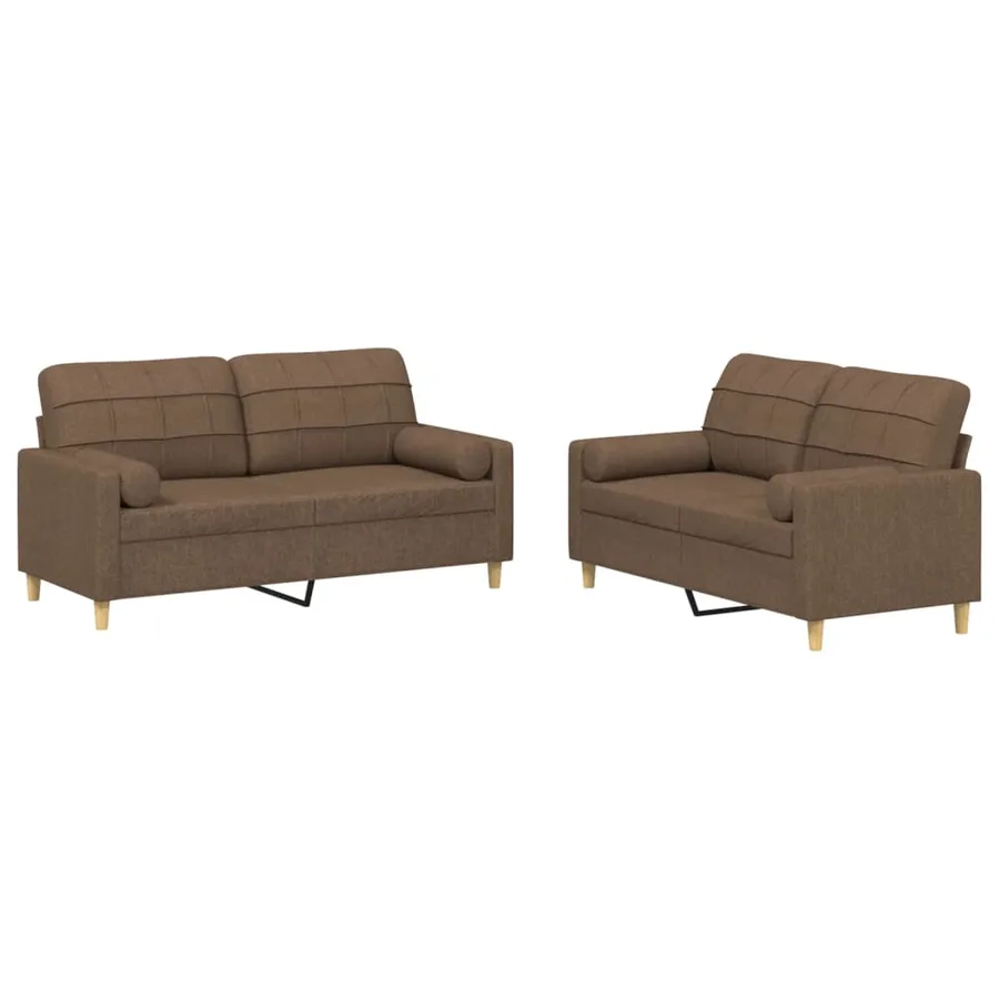 Ensemble de canapés 2 pcs avec coussins marron tissu - 2