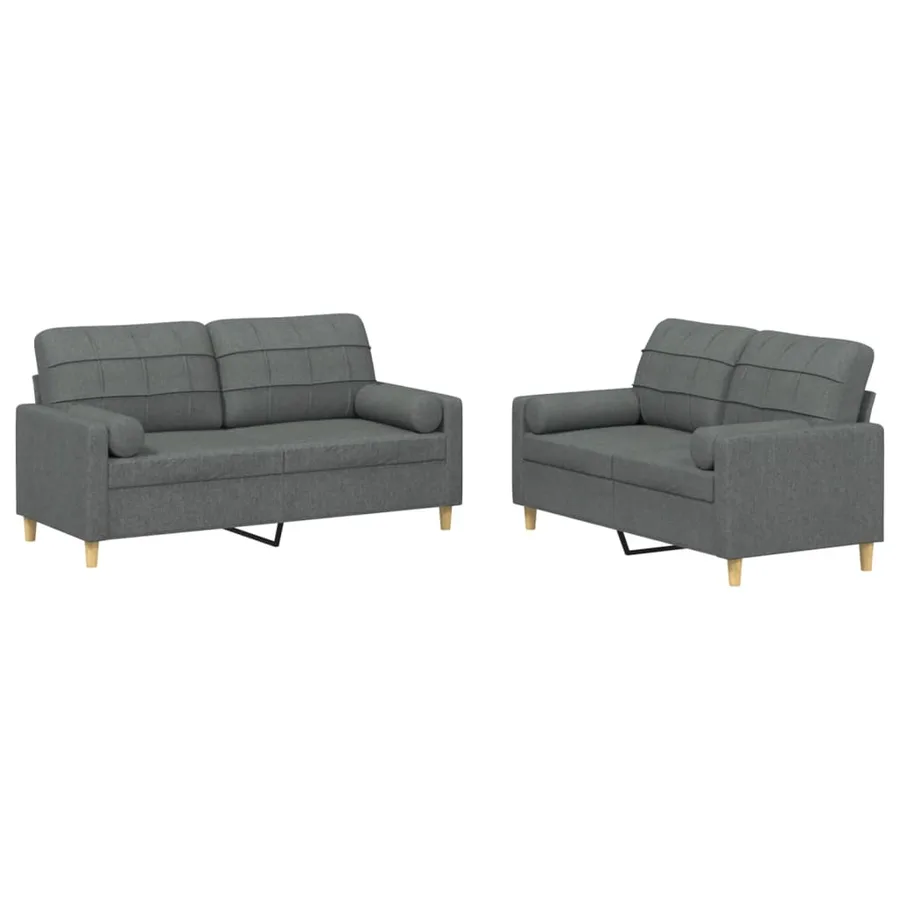 Ensemble de canapés 2 pcs coussins gris foncé tissu - 2