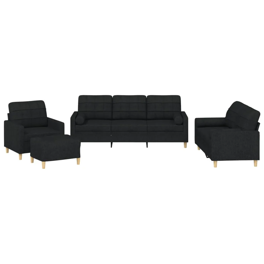Ensemble de canapés 4 pcs avec coussins noir tissu - 2