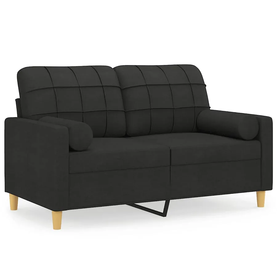Canapé 2 places avec oreillers décoratifs noir 120 cm tissu - 2