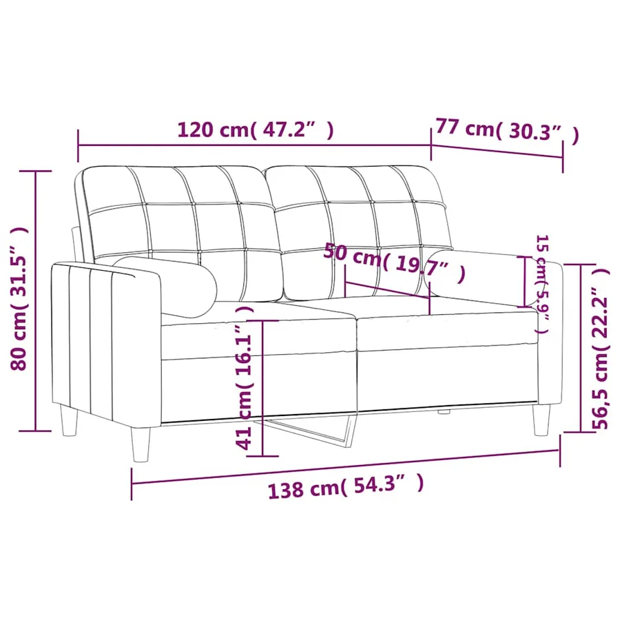 Canapé 2 places avec oreillers décoratifs noir 120 cm tissu - 8