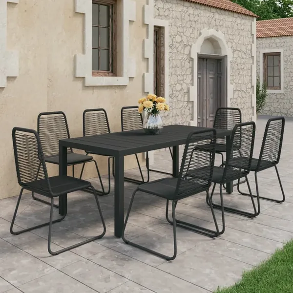 Ensemble à manger de jardin 9 pcs PVC résine tressée noir