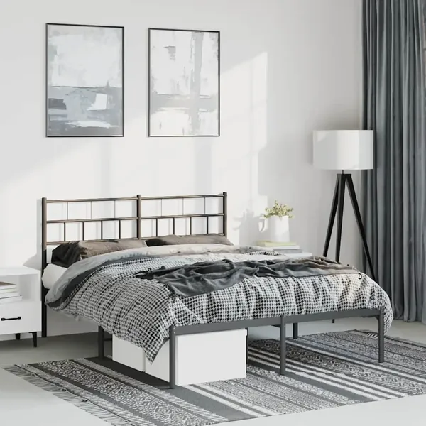 Cadre de lit métal sans matelas avec tête de lit noir 135x190cm