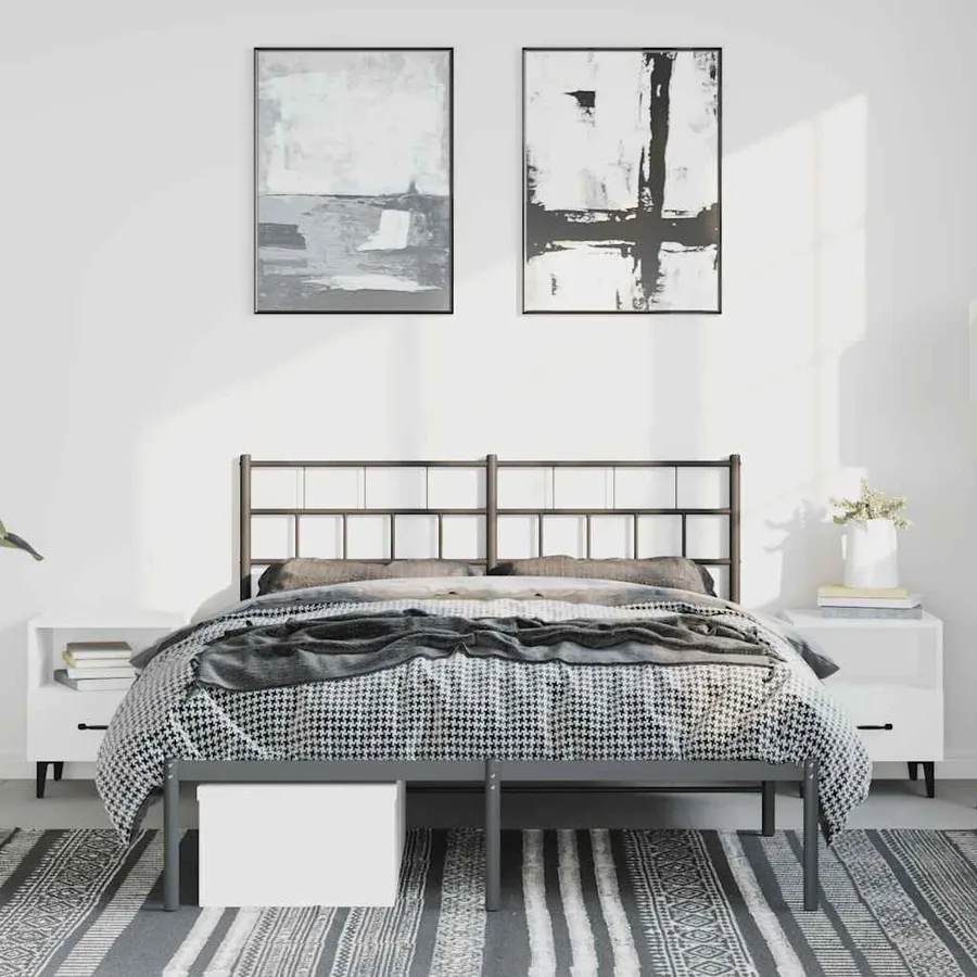 Cadre de lit métal sans matelas avec tête de lit noir 135x190cm - 4