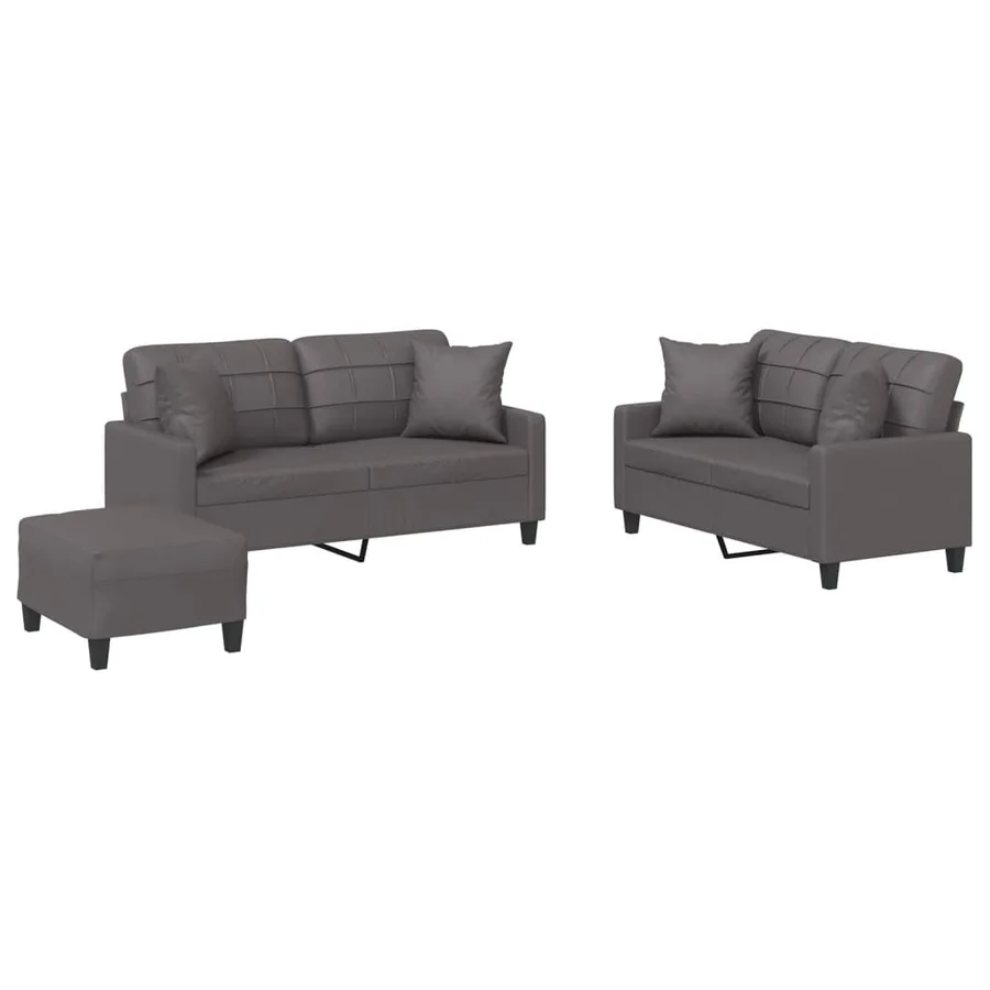 Ensemble de canapés 3 pcs avec coussins gris similicuir - 2