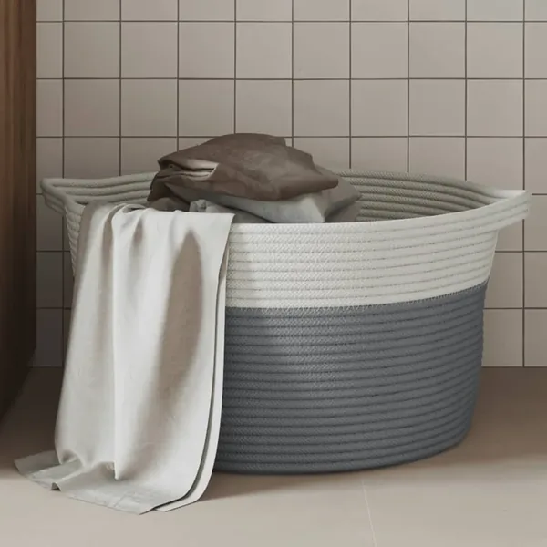 Panier de rangement gris et blanc Ø40x25 cm coton