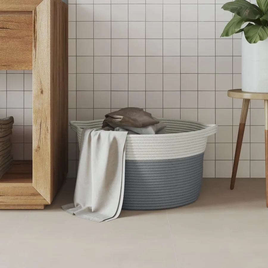 Panier de rangement gris et blanc Ø40x25 cm coton - 3