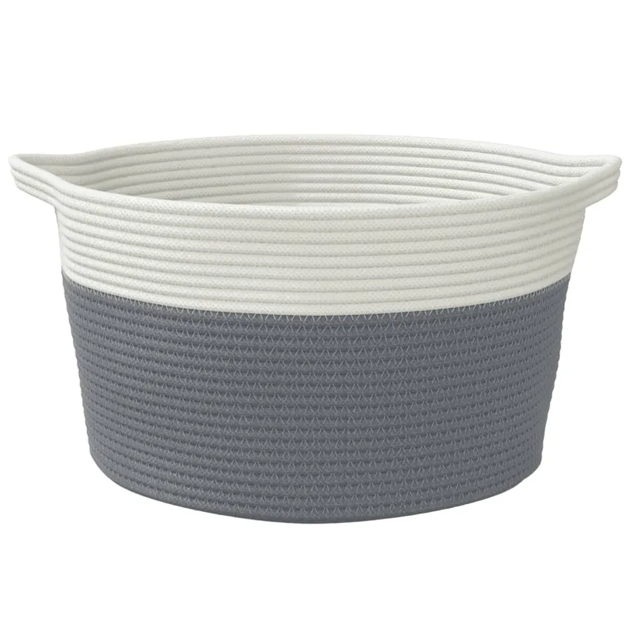 Panier de rangement gris et blanc Ø40x25 cm coton - 4