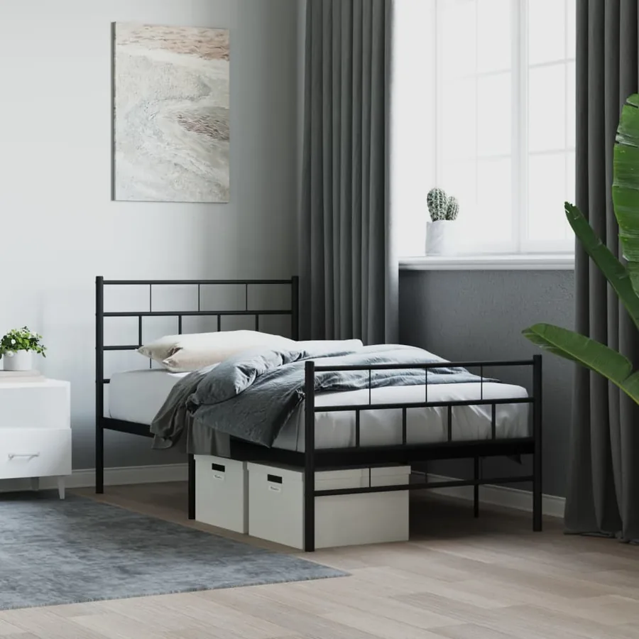 Cadre de lit métal sans matelas avec pied de lit noir 90x200 cm