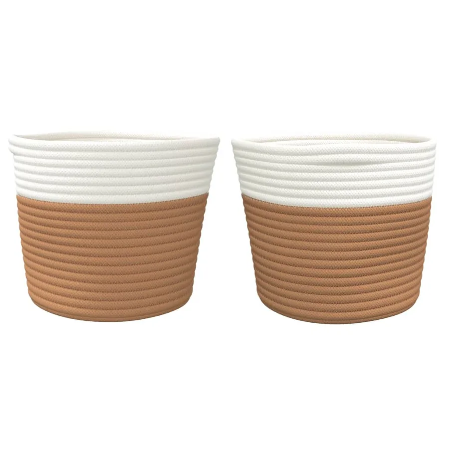 Paniers de rangement 2 pcs marron et blanc Ø24x18 cm coton - 4