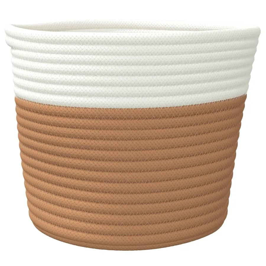 Paniers de rangement 2 pcs marron et blanc Ø24x18 cm coton - 5