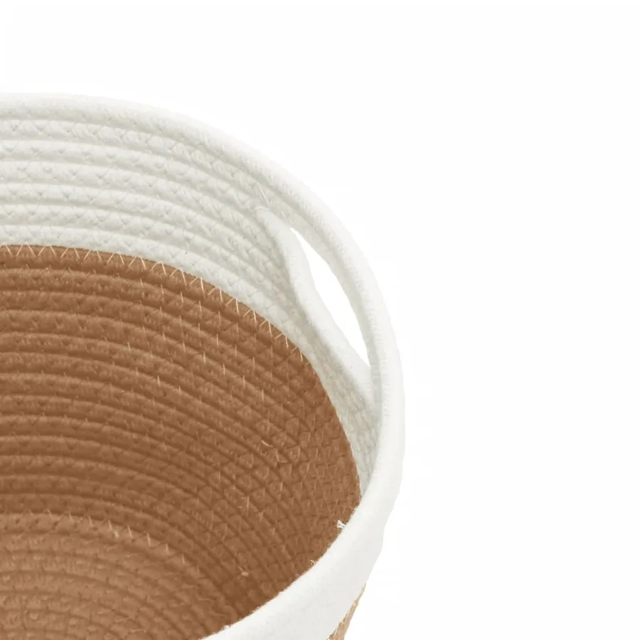 Paniers de rangement 2 pcs marron et blanc Ø24x18 cm coton - 7