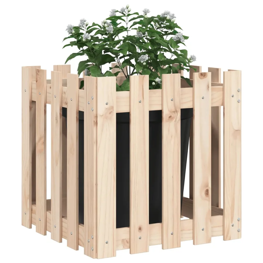 Jardinière avec design de clôture 50x50x50 cm pin massif - 3