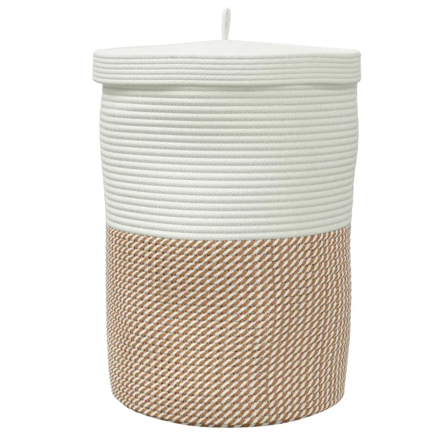 Panier de rangement et couvercle marron et blanc Ø37x50cm coton - 6