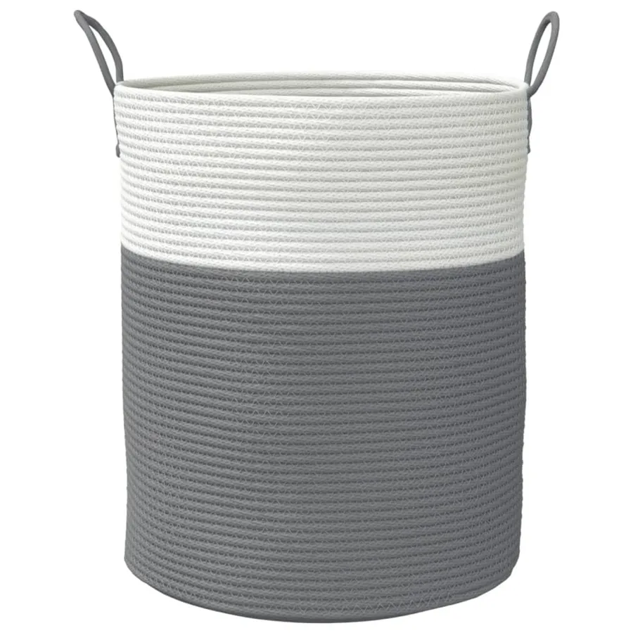 Panier de rangement gris et blanc Ø38x46 cm coton - 4