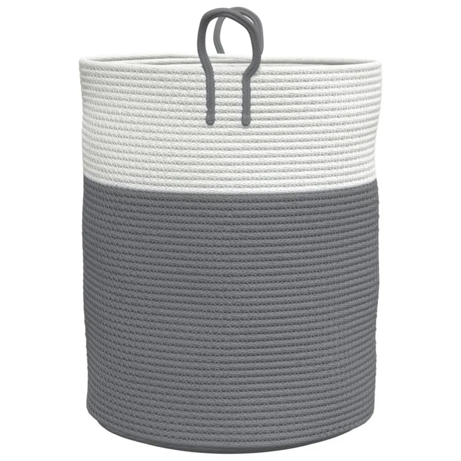 Panier de rangement gris et blanc Ø38x46 cm coton - 5