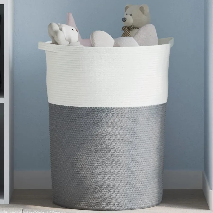 Panier de rangement gris et blanc Ø49x65 cm coton