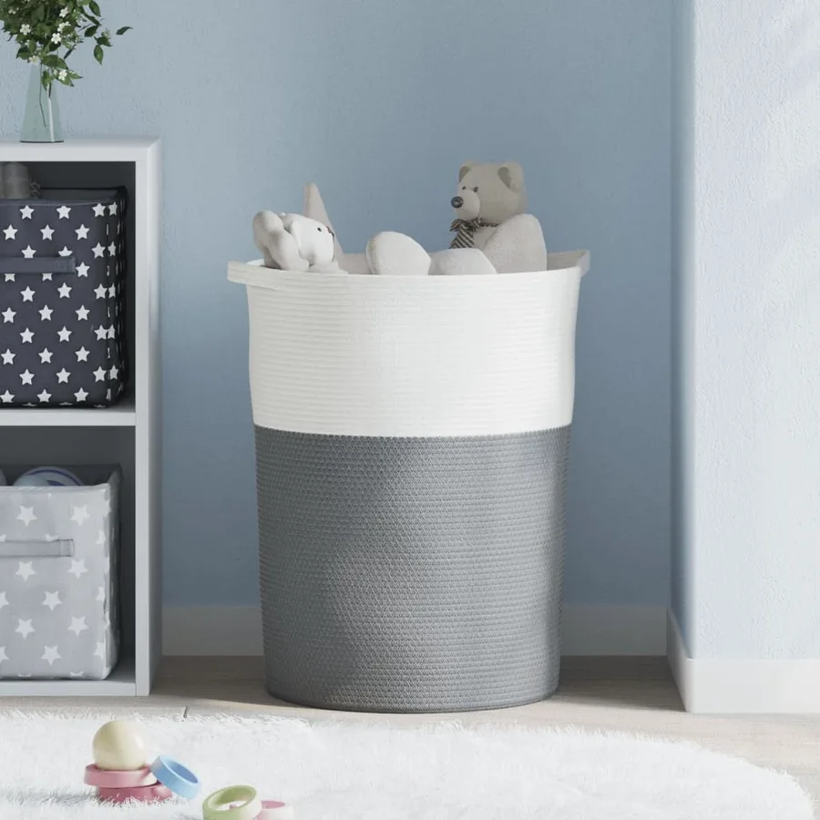 Panier de rangement gris et blanc Ø49x65 cm coton - 3