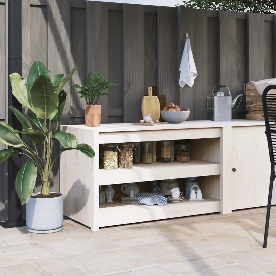 Armoire de cuisine d'extérieur MEPPEL blanc bois de pin massif