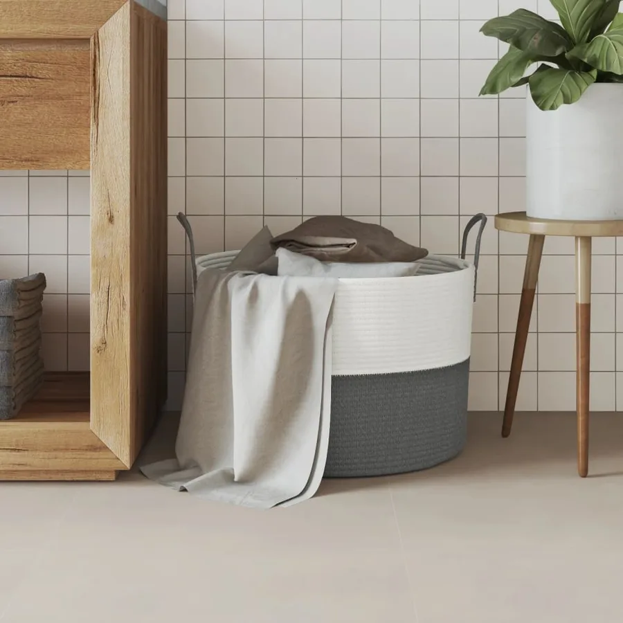 Panier de rangement gris et blanc Ø51x33 cm coton - 3