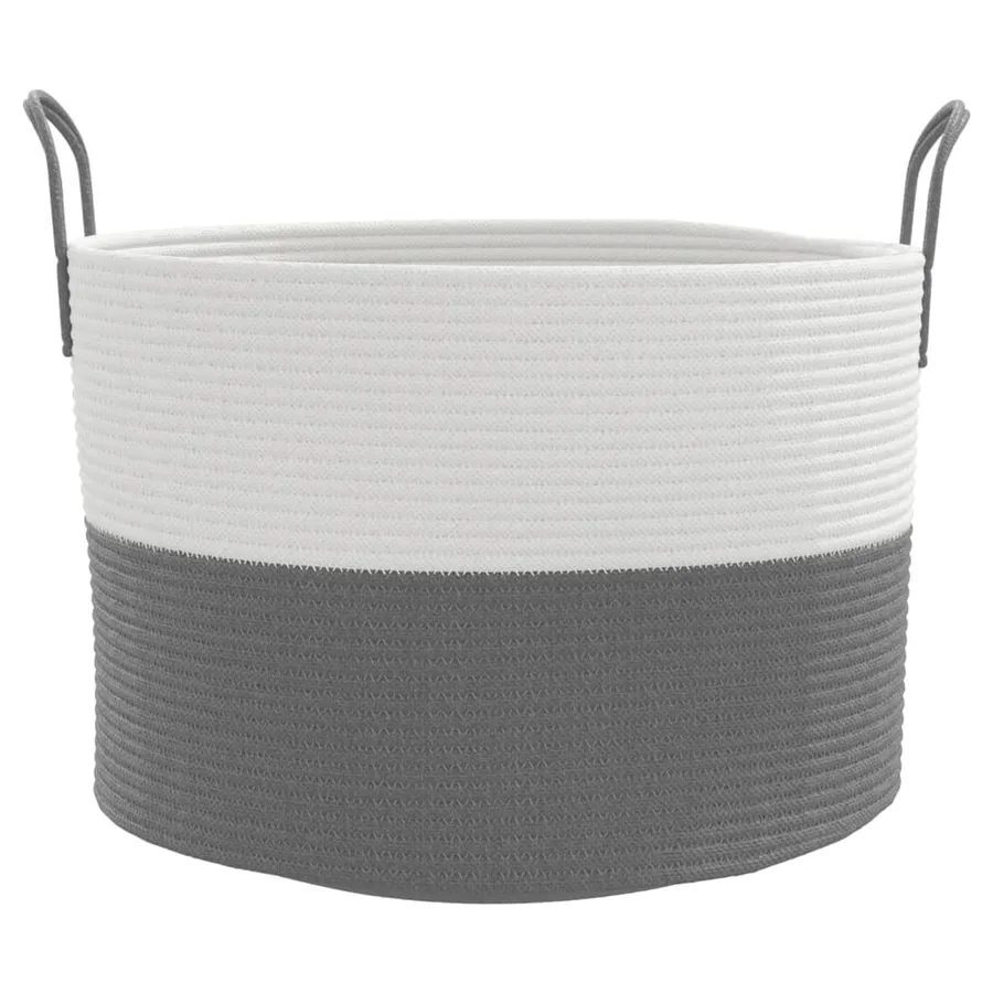 Panier de rangement gris et blanc Ø51x33 cm coton - 4