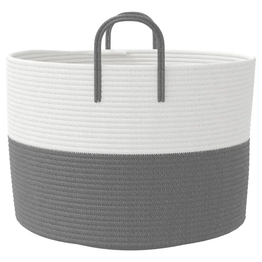 Panier de rangement gris et blanc Ø51x33 cm coton - 5