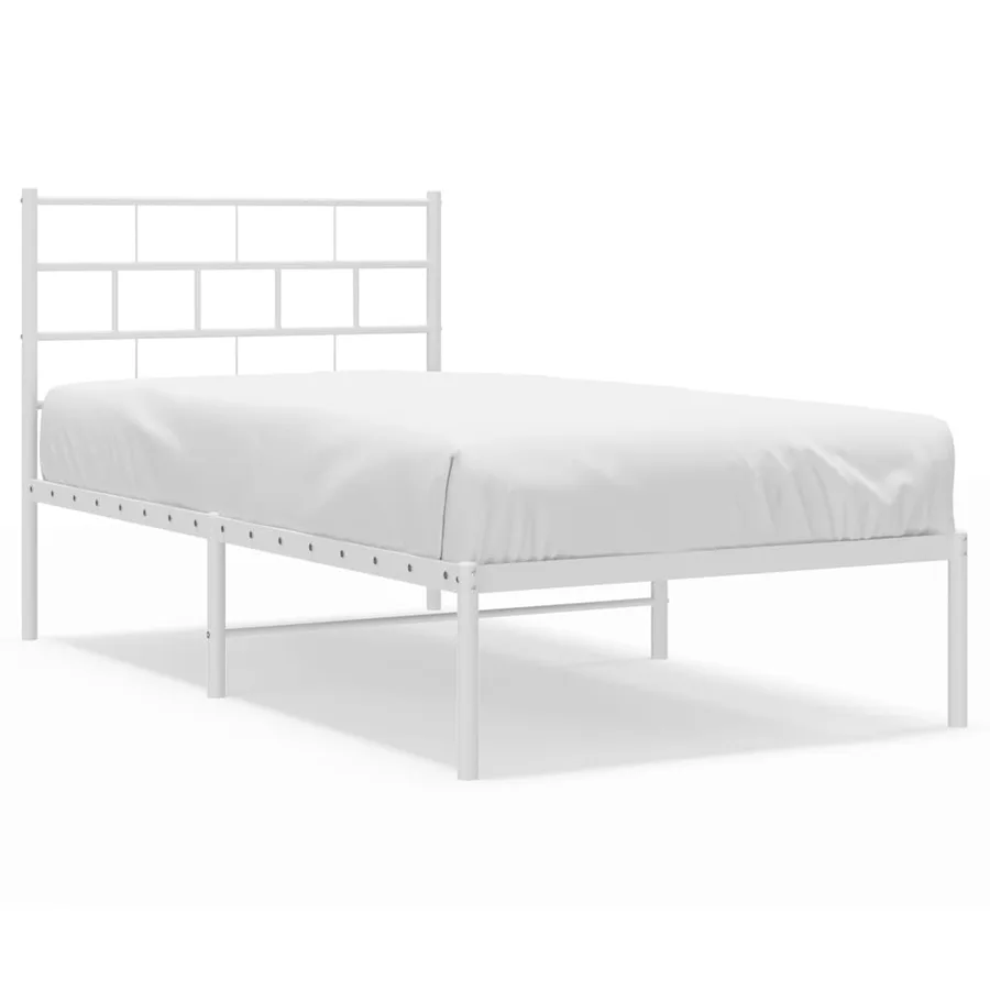 Cadre de lit métal sans matelas avec tête de lit blanc 75x190cm - 2