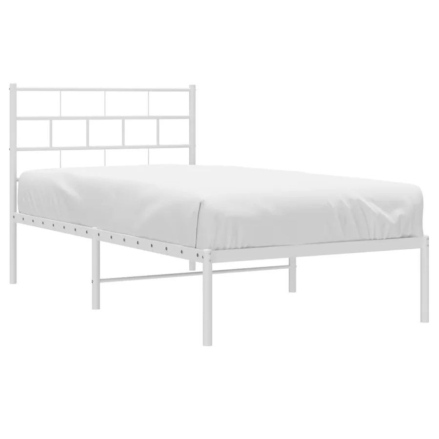 Cadre de lit métal sans matelas avec tête de lit blanc 75x190cm - 3