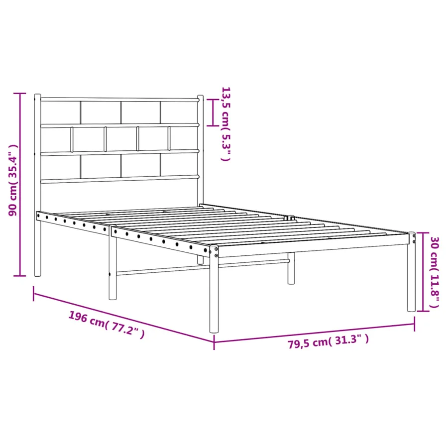 Cadre de lit métal sans matelas avec tête de lit blanc 75x190cm - 9