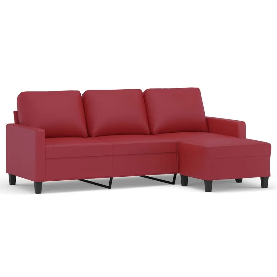 Canapé à 3 places repose-pieds Rouge bordeaux 180 cm Similicuir - 2