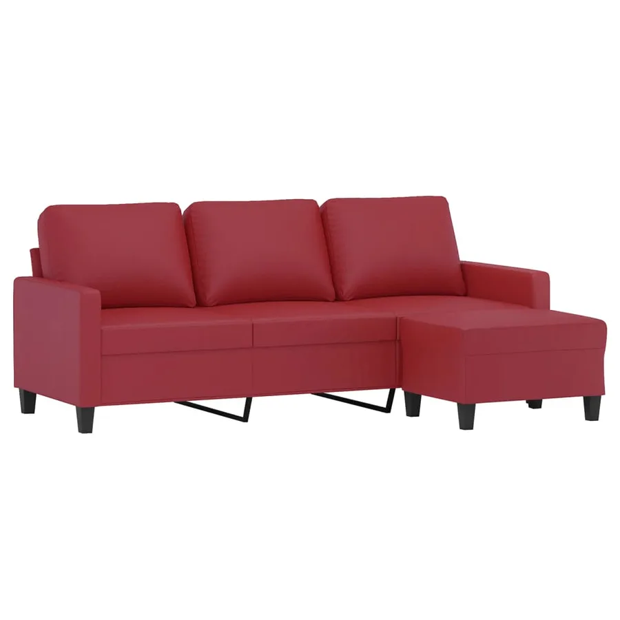 Canapé à 3 places repose-pieds Rouge bordeaux 180 cm Similicuir - 3