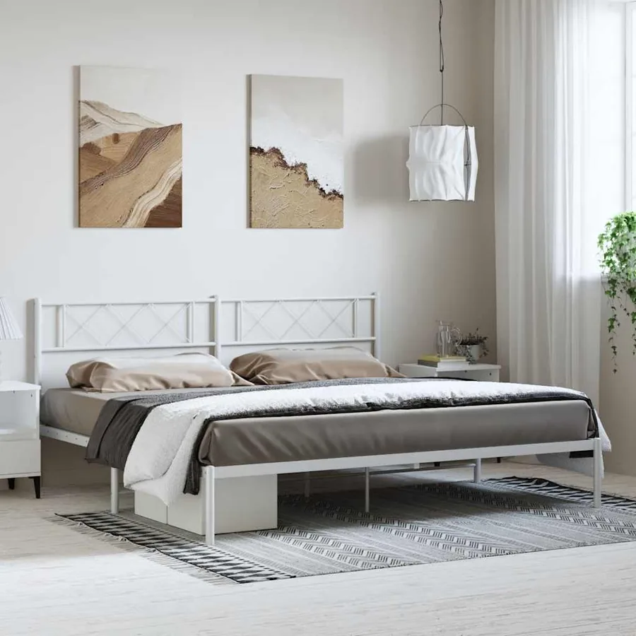 Cadre de lit métal sans matelas et tête de lit blanc 183x213 cm